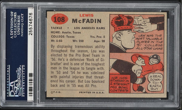1957 Topps FB Card #108 Bud McFadin Los Angeles Rams HOF ROOKIE RC SP PSA 6 (MGD2)