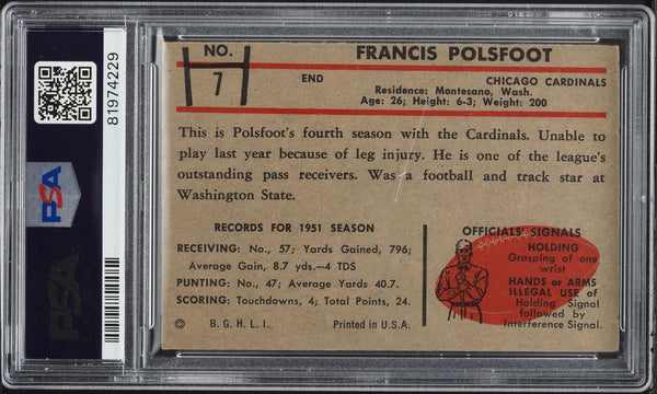 1953 Bowman FB Card # 7 Fran Polsfoot Chicago Cardinals PSA 4 VGEX (MGD2)