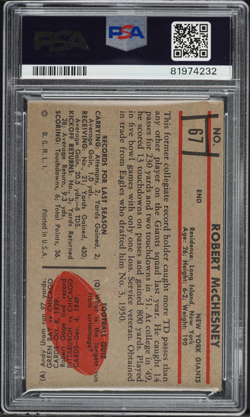 1953 Bowman FB Card # 67 Bob McChesney New York Giants ROOKIE RC SP PSA 5 EX (MGD2)
