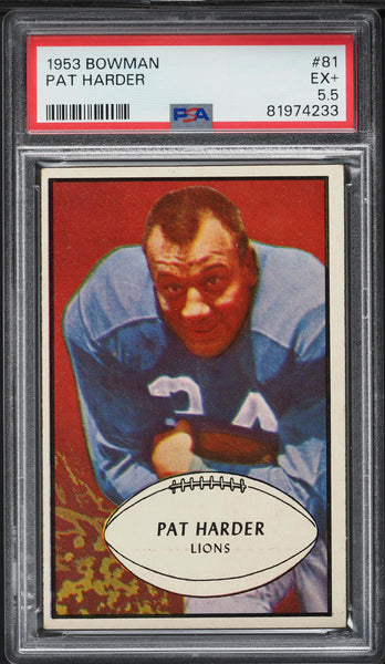 1953 Bowman FB Card # 81 Pat Harder Detroit Lions HOF SP PSA 5.5 EX+ (MGD2)