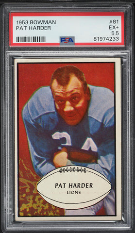 1953 Bowman FB Card # 81 Pat Harder Detroit Lions HOF SP PSA 5.5 EX+ (MGD2)
