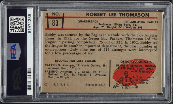 1953 Bowman FB Card # 83 Bob Thomason Philadelphia Eagles ROOKIE RC PSA 4 VGEX (MGD2)