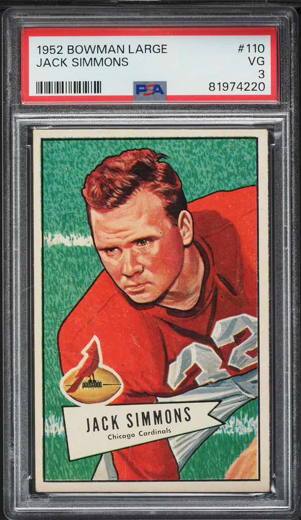 1952 Bowman Large FB Card #110 Jack Simmons Chicago Cardinals ROOKIE RC PSA 3 VG (MGD2)