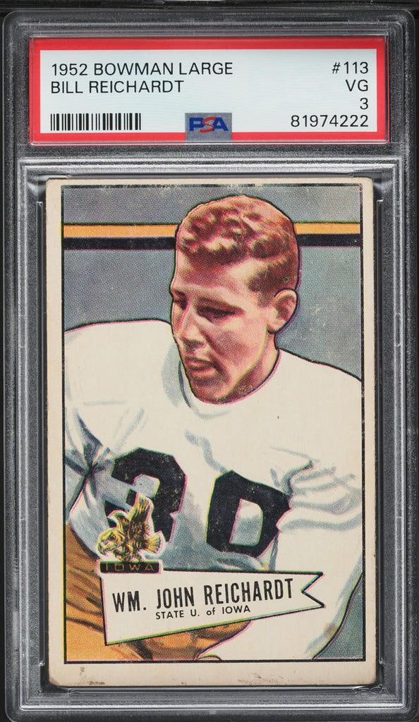 1952 Bowman Large FB Card #113 Bill Reichardt Green Bay Packers ROOKIE RC PSA 3 (MGD2)