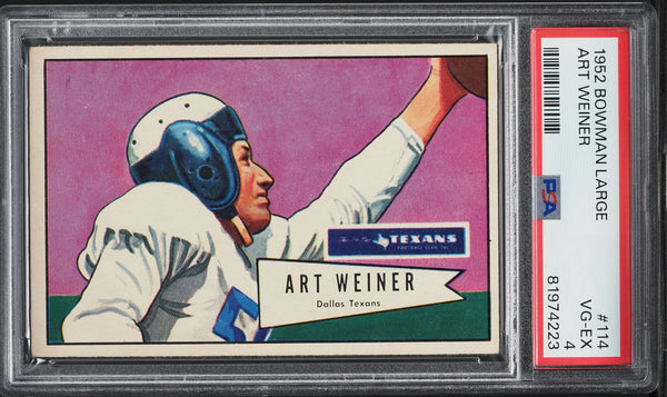 1952 Bowman Large FB Card #114 Art Weiner Dallas Texans HOF PSA 4 VGEX (MGD2)