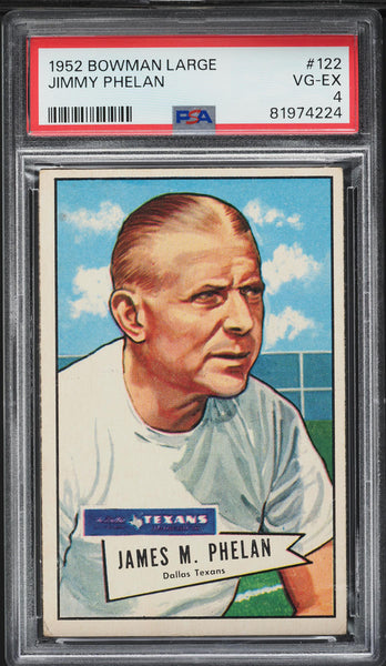 1952 Bowman Large FB Card #122 Jimmy Phelan Dallas Texans HOF PSA 4 VGEX (MGD2)