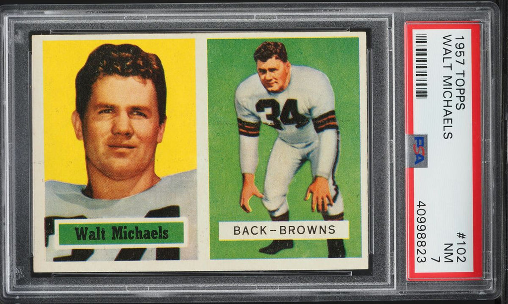 1957 Topps FB Card #102 Walt Michaels Cleveland Browns SP PSA 7 NRMT (MGD2)