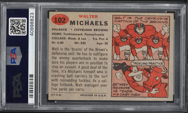 1957 Topps FB Card #102 Walt Michaels Cleveland Browns SP PSA 7 NRMT (MGD2)