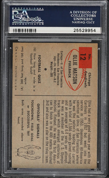 1954 Bowman FB Card # 12 Ollie Matson Chicago Cardinals HOF PSA 8 NM-MT (MGD2)