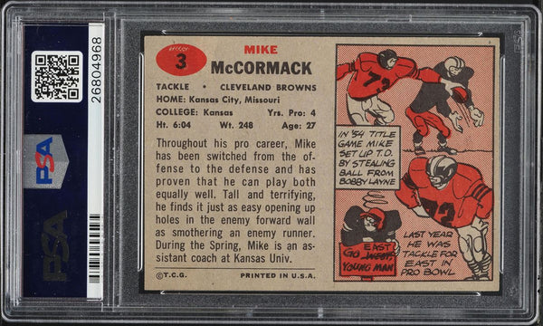 1957 Topps FB Card # 3 Mike McCormack Cleveland Browns HOF PSA 7 NRMT (MGD2)