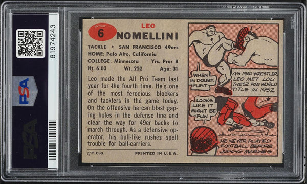 1957 Topps FB Card # 6 Leo Nomellini San Francisco 49ers HOF PSA 8 (MGD2)