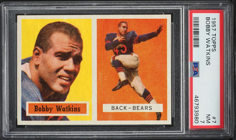 1957 Topps FB Card # 7 Bobby Watkins Chicago Bears PSA 7 NRMT (MGD2)