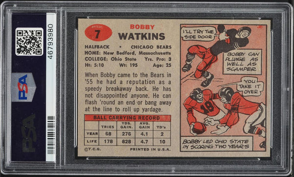 1957 Topps FB Card # 7 Bobby Watkins Chicago Bears PSA 7 NRMT (MGD2)