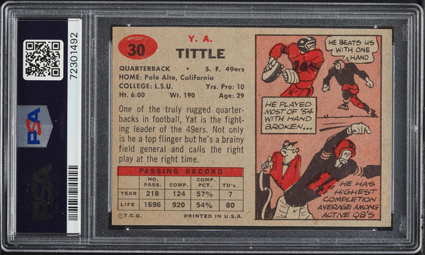 1957 Topps FB Card # 30 Y.A. Tittle San Francisco 49ers HOF PSA 6 EXMT (MGD2)
