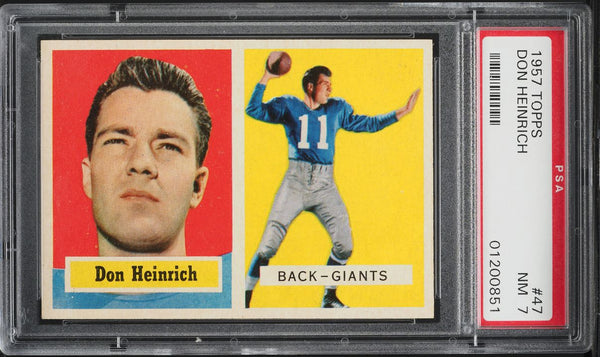 1957 Topps FB Card # 47 Don Heinrich New York Giants HOF PSA 7 NRMT (MGD2)