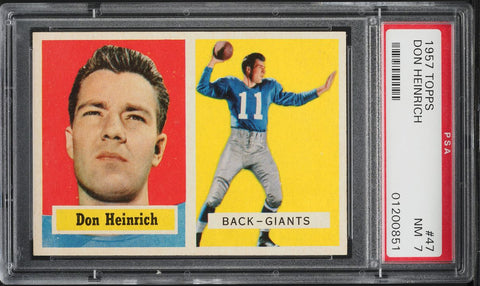 1957 Topps FB Card # 47 Don Heinrich New York Giants HOF PSA 7 NRMT (MGD2)