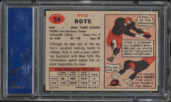 1957 Topps FB Card # 59 Kyle Rote New York Giants HOF PSA 7 NRMT (MGD2)