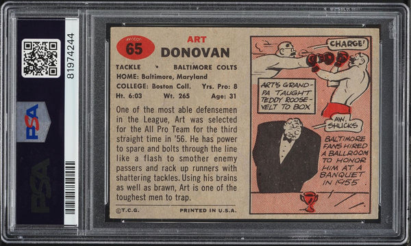 1957 Topps FB Card # 65 Art Donovan Baltimore Colts HOF PSA 7 NRMT (MGD2)