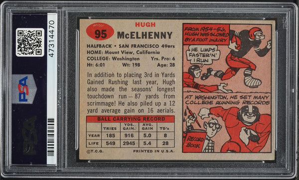 1957 Topps FB Card # 95 Hugh McElhenny San Francisco 49ers HOF SP PSA 6 EXMT (MGD2)