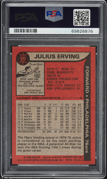 1979 Topps BkB Card # 20 Julius Erving Philadelphia 76ers HOF PSA NM-MT 8 (MGD2)