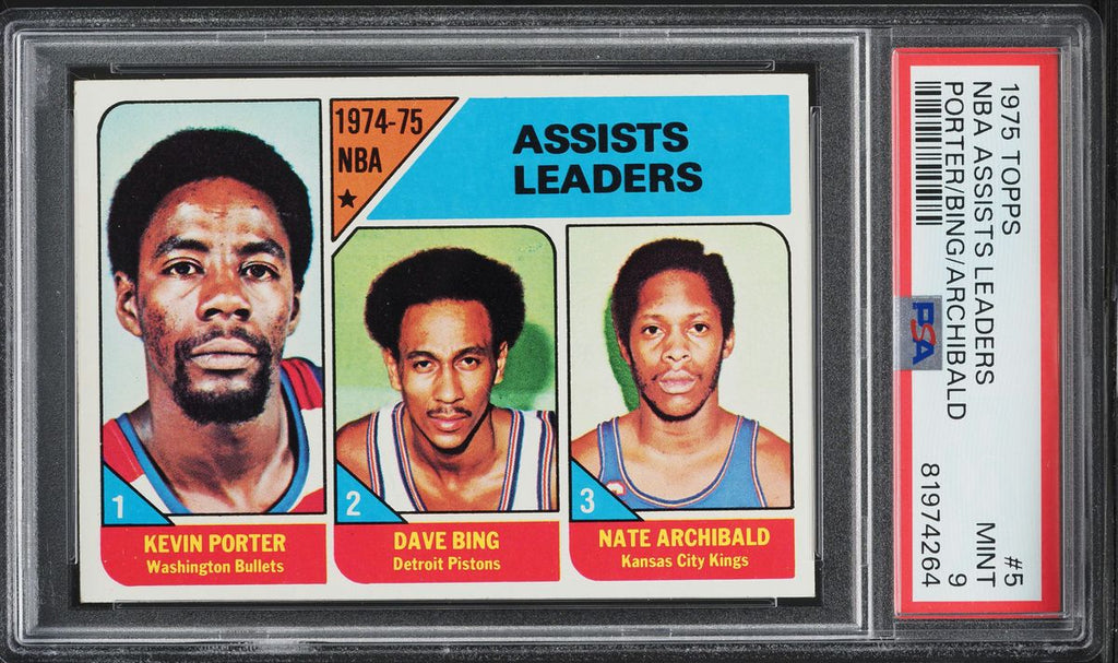1975 Topps BkB Card # 5 Kevin Porter Dave Bing Nate Archibald ASSIST LDRS PSA 9 (MGD2)