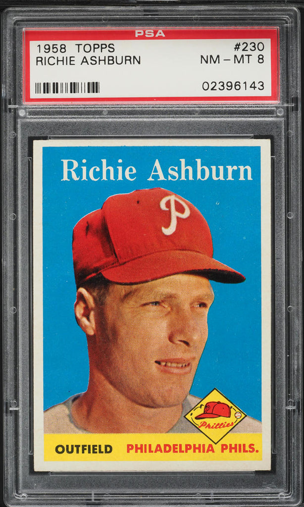 1958 Topps BB Card #230 Richie Ashburn Philadelphia Phillies HOF PSA 8 NM-MT (MGD2)
