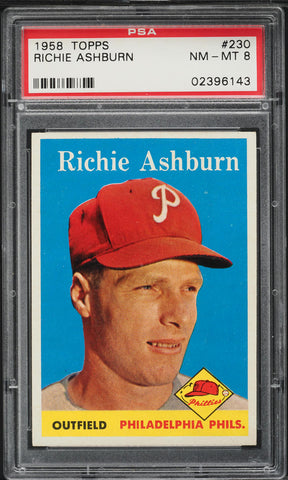 1958 Topps BB Card #230 Richie Ashburn Philadelphia Phillies HOF PSA 8 NM-MT (MGD2)