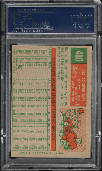 1959 Topps BB Card #480 Red Schoendienst Milwaukee Braves HOF PSA 8 NM-MT (MGD2)