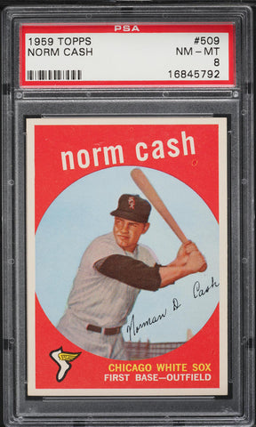1959 Topps BB Card #509 Norm Cash Chicago White Sox ROOKIE RC PSA 8 NM-MT (MGD2)