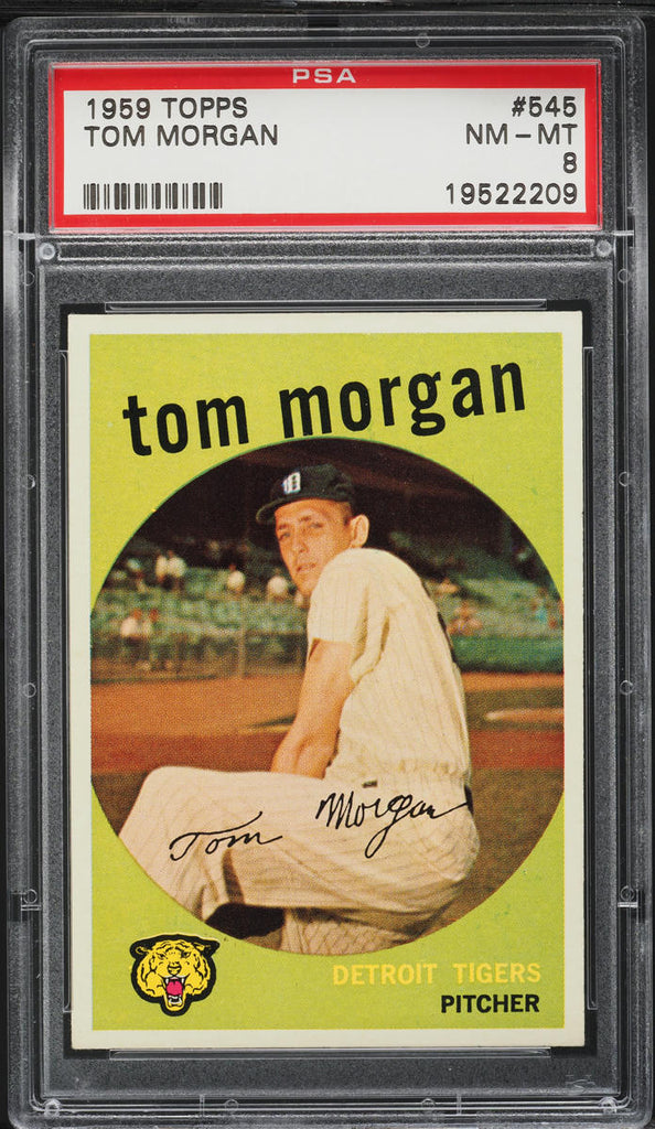 1959 Topps BB Card #545 Tom Morgan Detroit Tigers WHITE BACK PSA 8 NM-MT (MGD2)