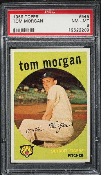 1959 Topps BB Card #545 Tom Morgan Detroit Tigers WHITE BACK PSA 8 NM-MT (MGD2)