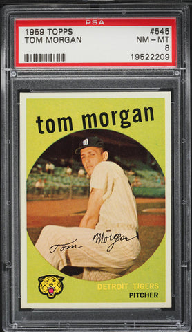 1959 Topps BB Card #545 Tom Morgan Detroit Tigers WHITE BACK PSA 8 NM-MT (MGD2)