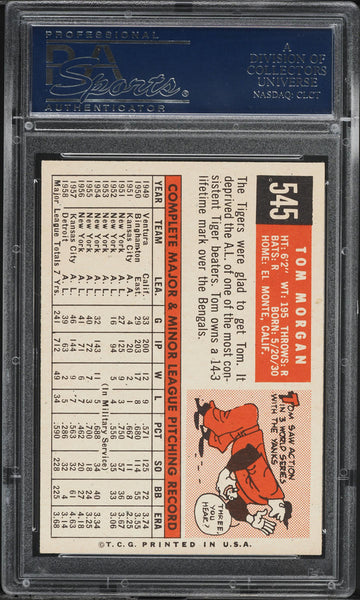 1959 Topps BB Card #545 Tom Morgan Detroit Tigers WHITE BACK PSA 8 NM-MT (MGD2)