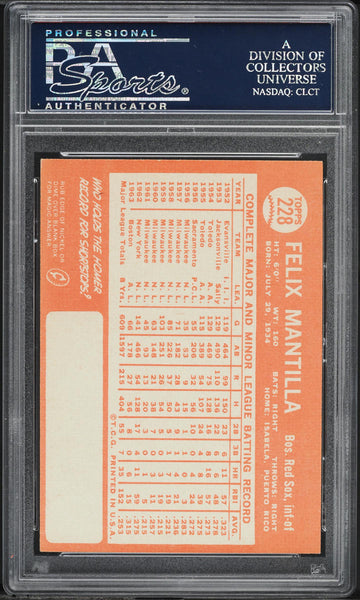 1964 Topps BB Card #228 Felix Mantilla Boston Red Sox PSA 8 NM-MT (MGD2)