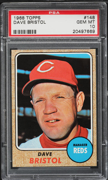 1968 Topps BB Card #148 Dave Bristol Cincinnati Reds HOF MANAGER PSA 10 GEM MINT (MGD2)