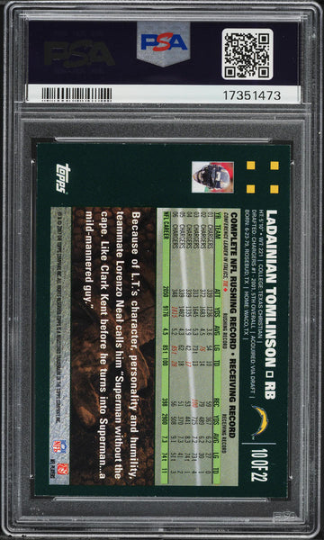 2007 Topps FB Turn Back The Clock Card # 10 LaDainian Tomlinson PSA 10 GEM MINT (MGD2)