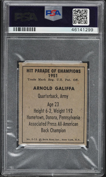 1951 Berk Ross FB Card # 4-14 Arnold Galiffa New York Giants HOF PSA 6 EXMT (MGD2)