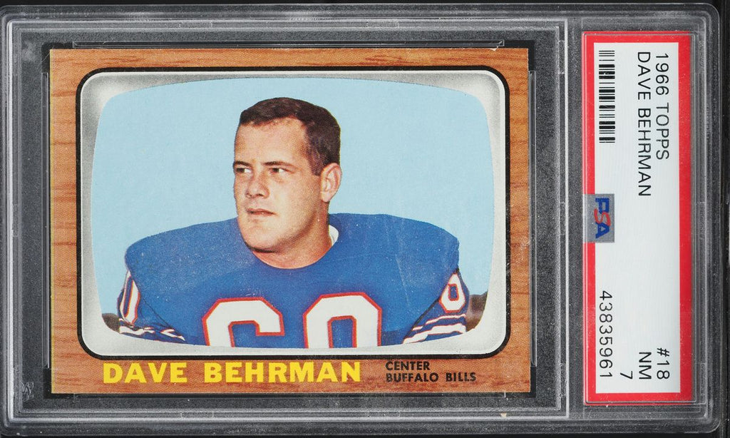 1966 Topps FB Card # 18 Dave Behrman Buffalo Bills PSA 7 NRMT (MGD2)