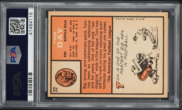 1966 Topps FB Card # 22 Tom Day Buffalo Bills PSA 7 NRMT (MGD2)