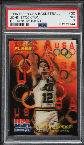 1996 Fleer BkB Card # 30 USA Basketball Defining Moment John Stockton PSA 7 NRMT (MGD2)