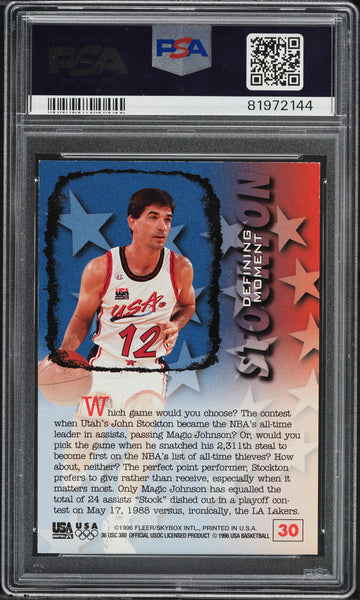 1996 Fleer BkB Card # 30 USA Basketball Defining Moment John Stockton PSA 7 NRMT (MGD2)