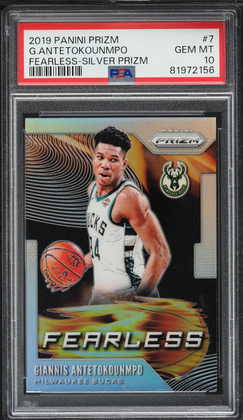2019 Panini Prizm BkB Card # 7 Fearless Silver Giannis Antetokounmpo PSA 10 (MGD2)