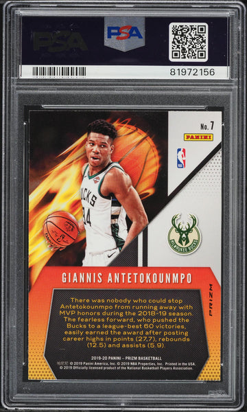2019 Panini Prizm BkB Card # 7 Fearless Silver Giannis Antetokounmpo PSA 10 (MGD2)