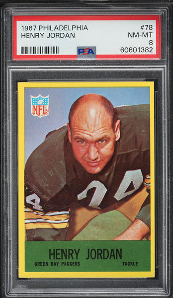 1967 Philadelphia FB Card # 78 Henry Jordan Green Bay Packers HOF PSA 8 NM-MT (MGD2)