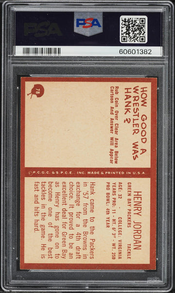 1967 Philadelphia FB Card # 78 Henry Jordan Green Bay Packers HOF PSA 8 NM-MT (MGD2)