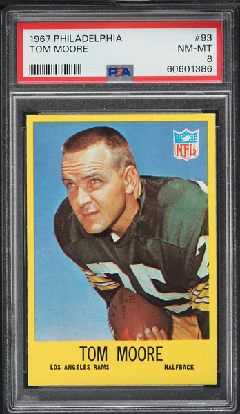 1967 Philadelphia FB Card # 93 Tom Moore Green Bay Packers PSA 8 NM-MT (MGD2)