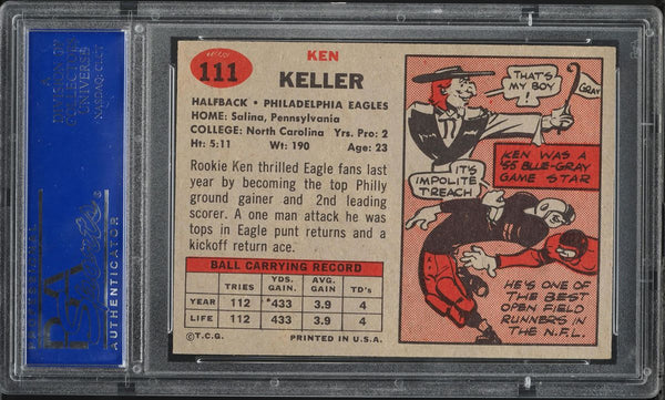 1957 Topps FB Card #111 Ken Keller Philadelphia Eagles ROOKIE RC PSA 8 NM-MT (MGD2)
