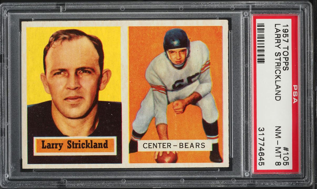 1957 Topps FB Card #105 Larry Strickland Chicago Bears ROOKIE RC SP PSA 8 NM-MT (MGD2)