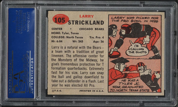 1957 Topps FB Card #105 Larry Strickland Chicago Bears ROOKIE RC SP PSA 8 NM-MT (MGD2)