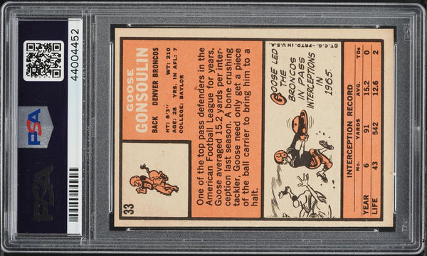 1966 Topps FB Card # 33 Goose Gonsoulin Denver Broncos HOF PSA 7 NRMT (MGD2)